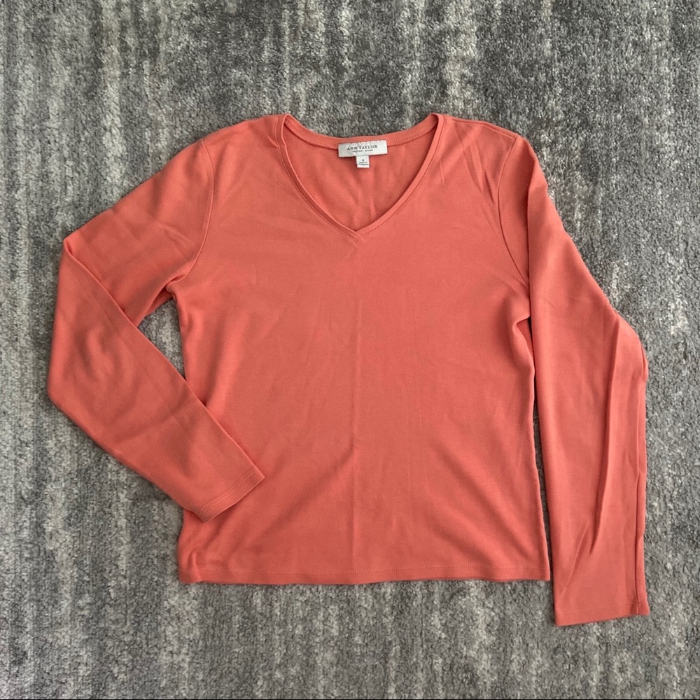 ann taylor peach v neck long sleeve shirt - Picture 4 of 4